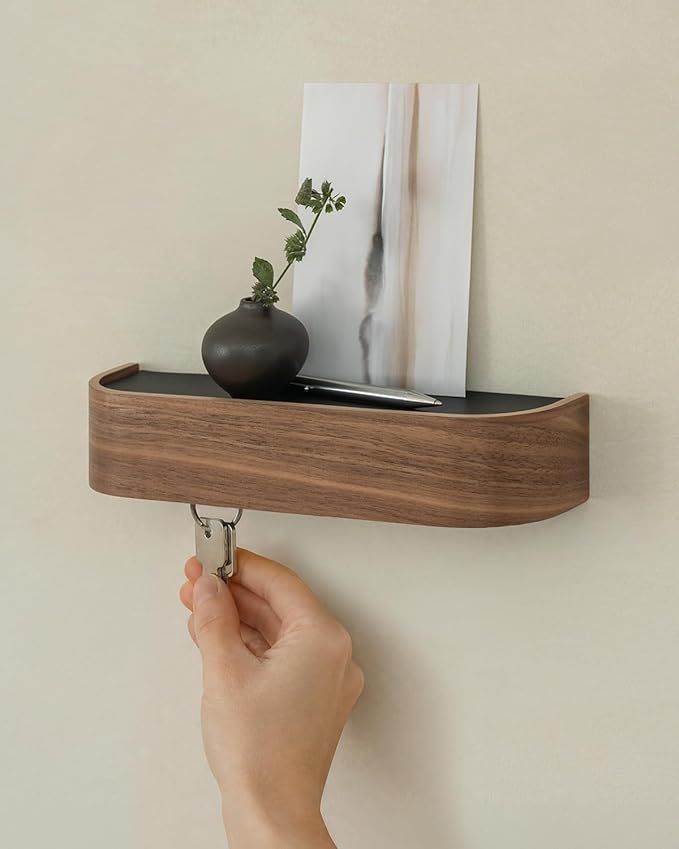 Kazai. Key Holder 'Toke' | Minimalist Key Hook Design from Berlin | Modern Key Holder Wall Mount with Wooden Shelf