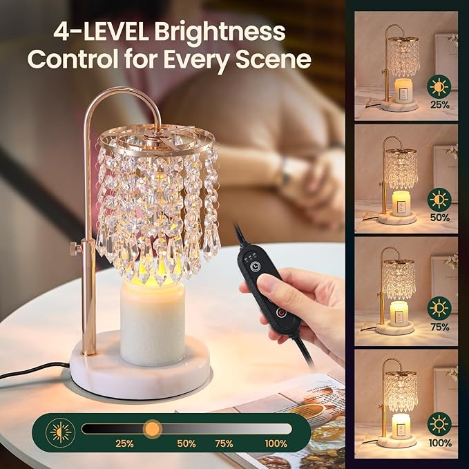 Candle Warmer Lamp with Timer Dimmer，2H/4H/8H Timer , Lamp Candle Warmer with Marble Base