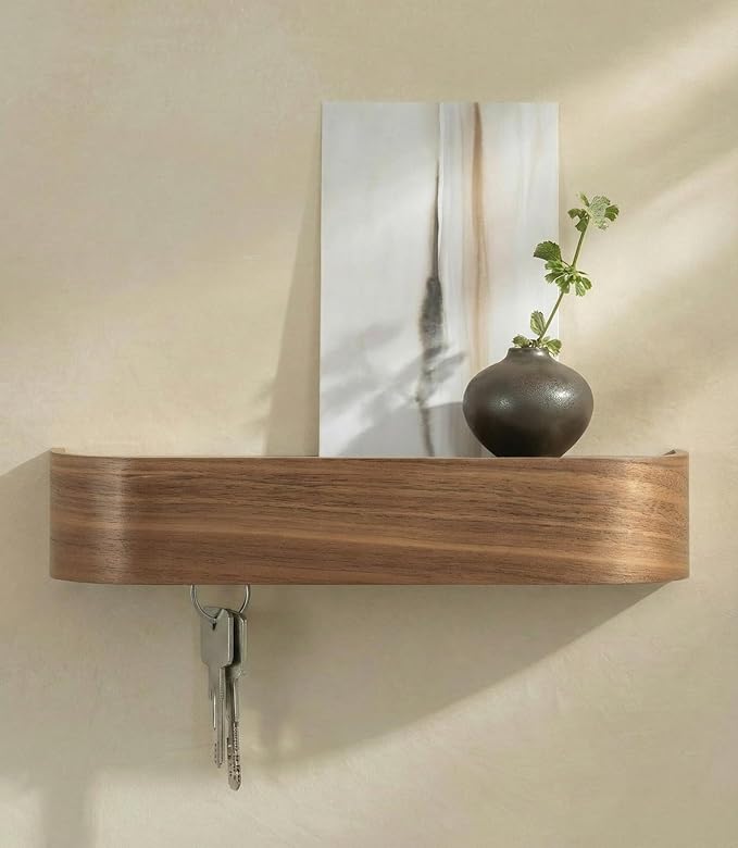 Kazai. Key Holder 'Toke' | Minimalist Key Hook Design from Berlin | Modern Key Holder Wall Mount with Wooden Shelf