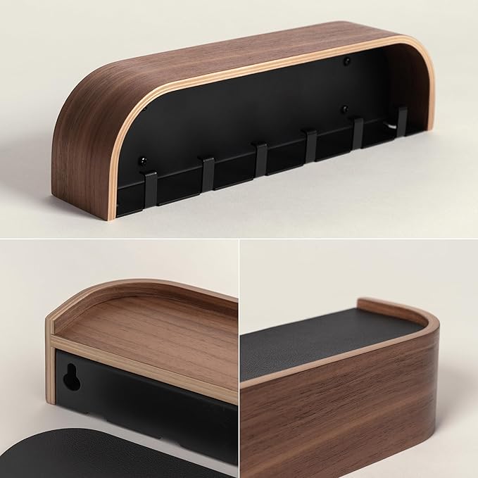 Kazai. Key Holder 'Toke' | Minimalist Key Hook Design from Berlin | Modern Key Holder Wall Mount with Wooden Shelf