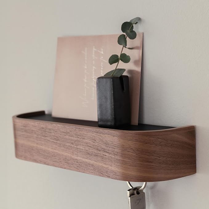 Kazai. Key Holder 'Toke' | Minimalist Key Hook Design from Berlin | Modern Key Holder Wall Mount with Wooden Shelf