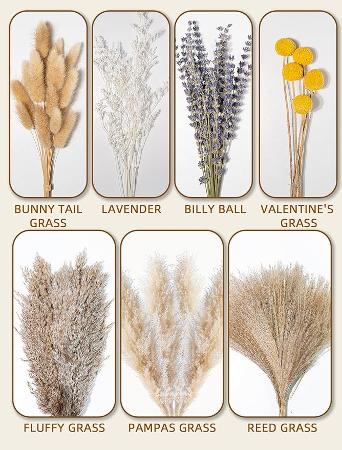 Boho Decor Bouquet - Pampas Grass,Eucalyptus,Lavender,Bunny Tail,Billy Balls 16~17inch Natural Dried Flowers for Home